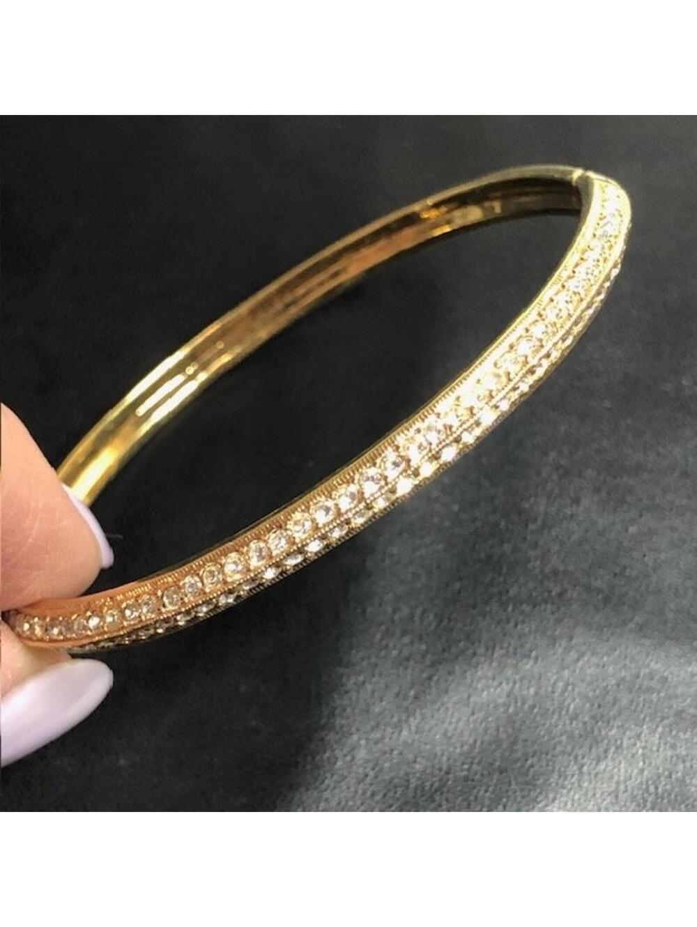 B1302 NADRI Gold Tone Hinged Bangle Bracelet Pave Crystal sparkling